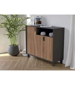 Recibidor zapatero 3 puertas Modelo 520 acabado grafito/nogal claro. 88 cm (alto) x 100 cm (ancho) x 37 cm (prof.)