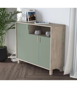 Recibidor zapatero 3 puertas Modelo 520 acabado roble claro/verde. 88 cm (alto) x 100 cm (ancho) x 37 cm (prof.)
