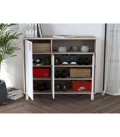 Recibidor zapatero 3 puertas Modelo 520 acabado roble claro/blanco. 88 cm (alto) x 100 cm (ancho) x 37 cm (prof.)