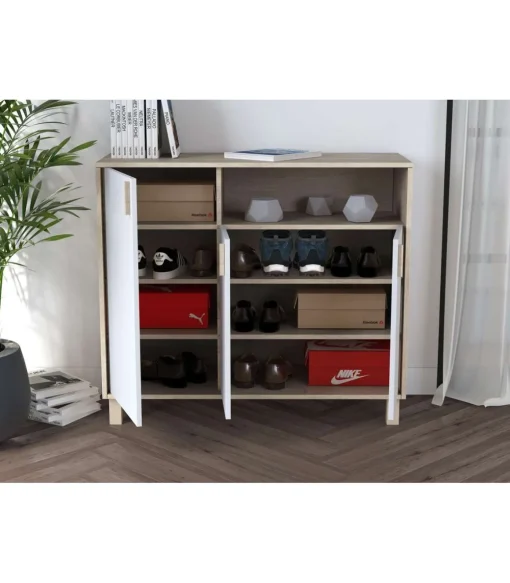 Recibidor zapatero 3 puertas Modelo 520 acabado roble claro/blanco. 88 cm (alto) x 100 cm (ancho) x 37 cm (prof.)