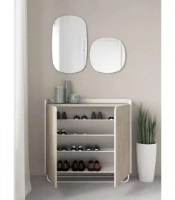 Recibidor zapatero 2 puertas modelo 526 acabado blanco/roble claro, 87 cm (alto) x 90 cm (ancho) x 25.5 cm (prof.)