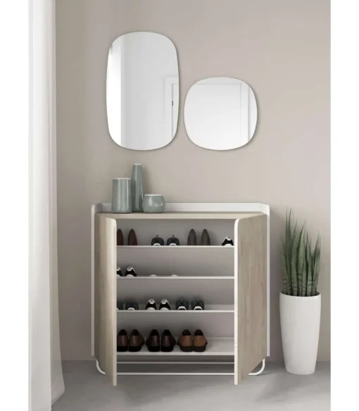 Recibidor zapatero 2 puertas modelo 526 acabado blanco/roble claro, 87 cm (alto) x 90 cm (ancho) x 25.5 cm (prof.)
