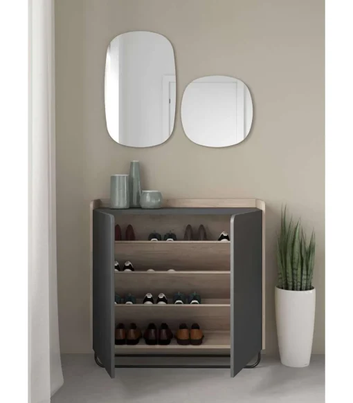 Recibidor zapatero 2 puertas modelo 526 acabado roble claro/grafito, 87 cm (alto) x 90 cm (ancho) x 25.5 cm (prof.)