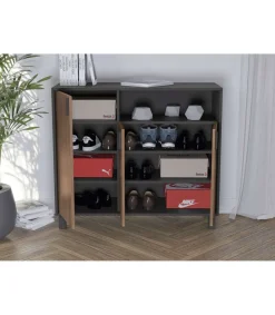 Recibidor zapatero 3 puertas Modelo 520 acabado grafito/nogal claro. 88 cm (alto) x 100 cm (ancho) x 37 cm (prof.)