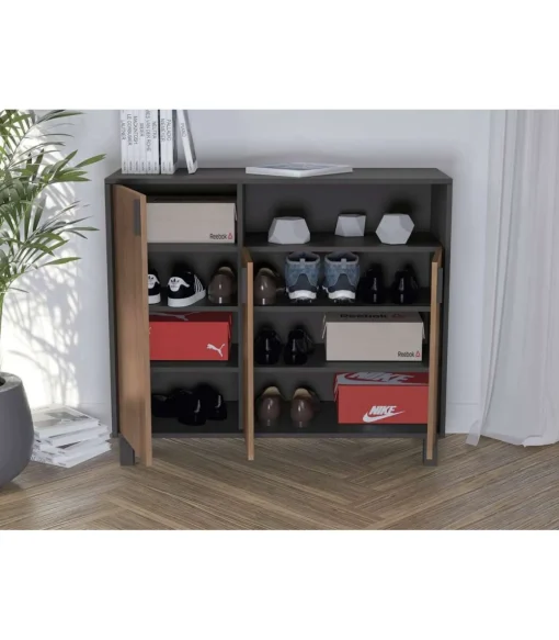 Recibidor zapatero 3 puertas Modelo 520 acabado grafito/nogal claro. 88 cm (alto) x 100 cm (ancho) x 37 cm (prof.)
