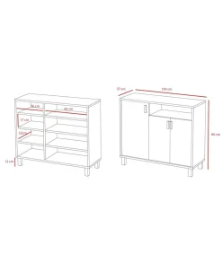 Recibidor zapatero 3 puertas Modelo 520 acabado grafito/nogal claro. 88 cm (alto) x 100 cm (ancho) x 37 cm (prof.)