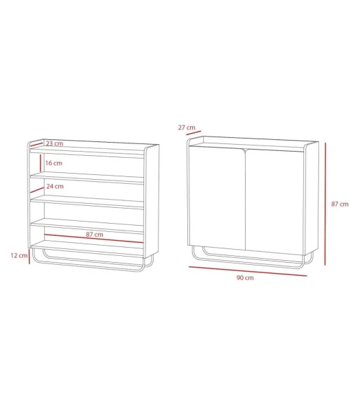 Recibidor zapatero 2 puertas modelo 526 acabado blanco, 87 cm (alto) x 90 cm (ancho) x 25.5 cm (prof.)