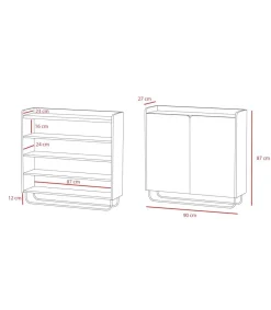 Recibidor zapatero 2 puertas modelo 526 acabado roble claro/grafito, 87 cm (alto) x 90 cm (ancho) x 25.5 cm (prof.)