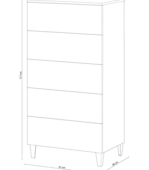 Sifonier 5 Cajones Pekin acabado blanco 117 cm(alto)61 cm(ancho)40 cm(fondo)