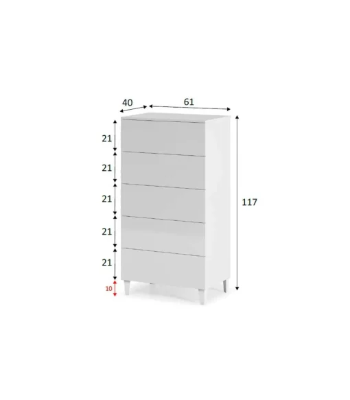 Sifonier 5 Cajones Pekin acabado blanco 117 cm(alto)61 cm(ancho)40 cm(fondo)