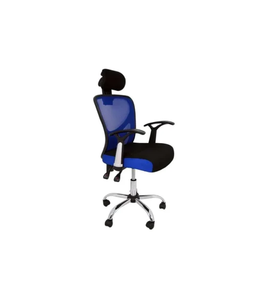 Silla de escritorio Carla en azul y negro. Alto: 107-117, Ancho: 64, Fondo: 67