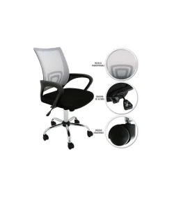 Silla despacho giratoria Martina tapizada en tejido transpirable gris/negro. Alto: 88-98, Ancho: 57, Fondo: 53.5.