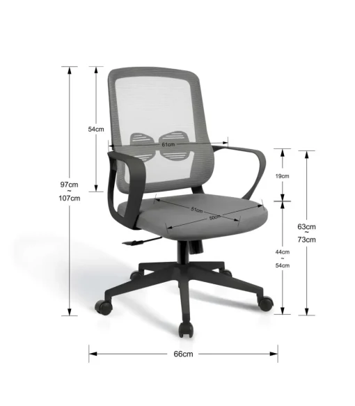 Silla despacho giratoria elevable acabado gris/negro, 66m(ancho) 97/105cm(altura) 61cm(fondo)