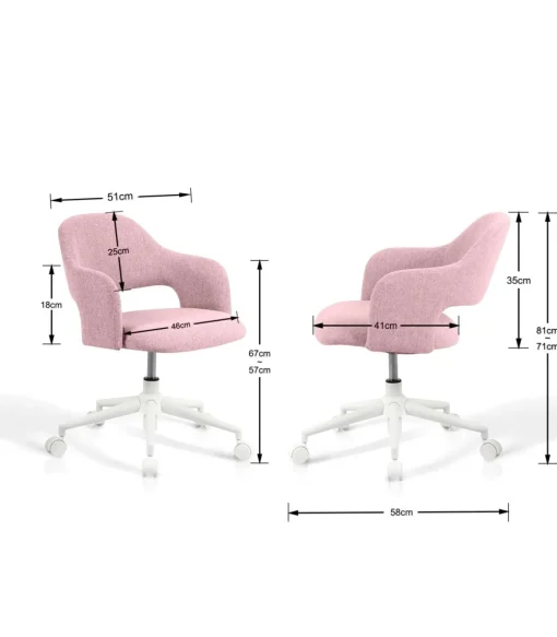 Silla despacho giratoria elevable acabado rosa, 58m(ancho) 71/81cm(altura) 58cm(fondo)