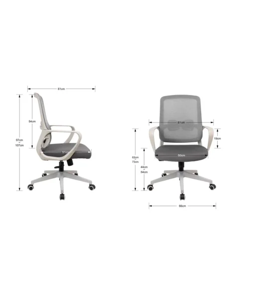 Silla despacho giratoria elevable acabado gris/blanco, 66m(ancho) 97/105cm(altura) 61cm(fondo)