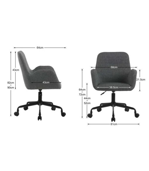 Silla despacho giratoria elevable acabado gris oscuro, 61m(ancho) 82/90cm(altura) 64cm(fondo)