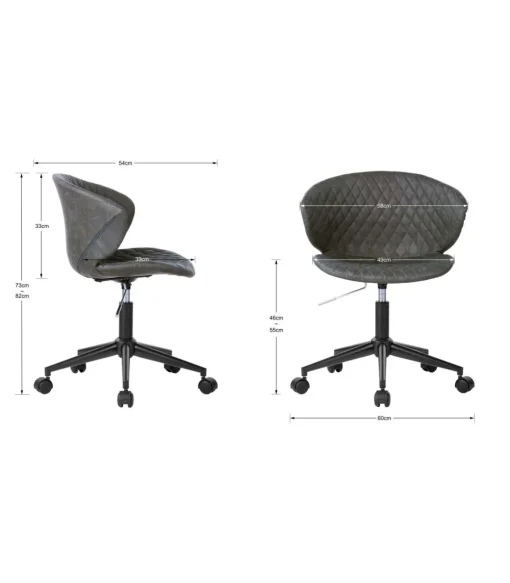 Silla despacho giratoria elevable acabado gris oscuro, 60m(ancho) 73/82cm(altura) 54cm(fondo)
