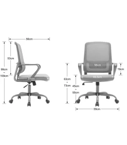 Silla despacho giratoria elevable acabado gris, 59m(ancho) 99/109cm(altura) 56cm(fondo)