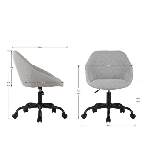 Silla despacho giratoria elevable acabado gris claro, 58m(ancho) 74/84cm(altura) 60cm(fondo)