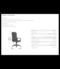 Sillón despacho giratorio Henry símil piel negro 118-126cm(alto) 64cm(ancho) 64cm(fondo).