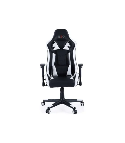 Sillón gamer giratorio Neo Pro regulable tapizado en símil piel negro/blanco, 65 x 65 x 98 - 108 cm (ancho x largo x alto)