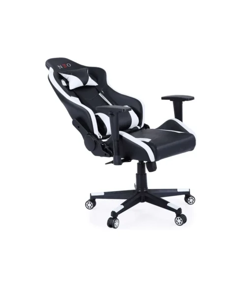 Sillón gamer giratorio Neo Pro regulable tapizado en símil piel negro/blanco, 65 x 65 x 98 - 108 cm (ancho x largo x alto)