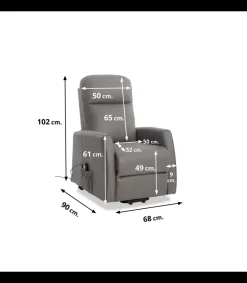Sillón relax levantapersonas eléctrico Divinity tapizado en tela gris, 102cm(alto) 68cm(ancho) 90cm(fondo)