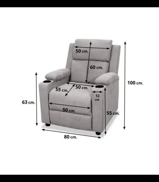 Sillón relax manual Fortuna tapizado gris, 76cm(Ancho) 90cm (Fondo) 100cm(Alto)