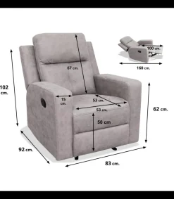 Sillón relax manual Nadal tapizado cemento, 83cm(Ancho) 92cm (Fondo) 102cm(Alto)
