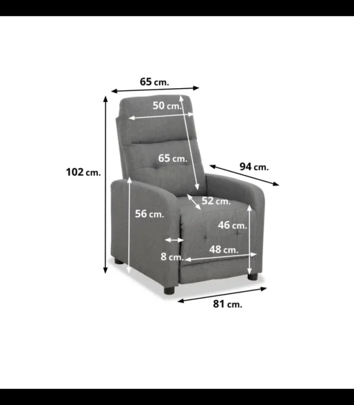 Sillón relax manual Numancia tapizado gris, 81cm(Ancho) 94cm (Fondo) 102cm(Alto)