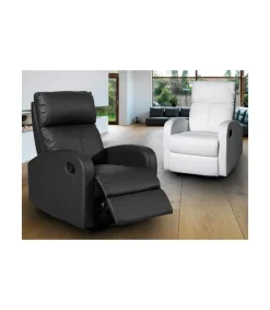 Sillón relax reclinable mediante palanca Bristol tapizado en polipiel negro, 72 cm(ancho) 100/80cm(altura) 94/593 cm(fondo)