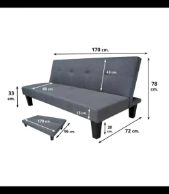 Sofá cama clic clac modelo Tinder tapizado gris, 170cm(ancho) 78cm(altura) 72cm(fondo).