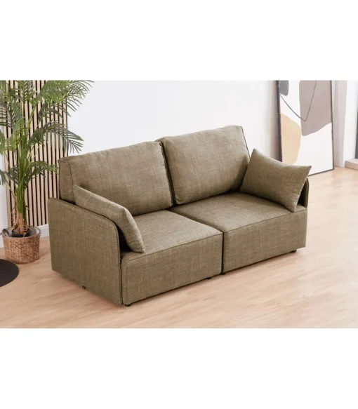 Sofá modular con brazos 2 plazas MOU tapizado en tejido beige, 186cm(ancho) 93cm(altura) 93cm(fondo).