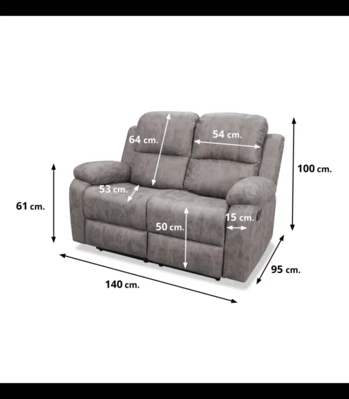 Sofá relax dos plazas Navas tapizado gris, 140cm(Ancho) 100cm (Fondo) 100cm(Alto)