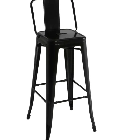 Taburete de metal con respaldo acabado negro, 100 cm(alto)43 cm(ancho)43 cm(largo)