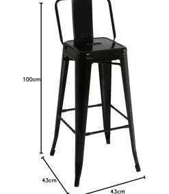 Taburete de metal con respaldo acabado negro, 100 cm(alto)43 cm(ancho)43 cm(largo)