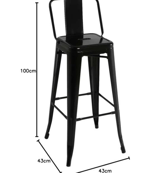 Taburete de metal con respaldo acabado negro, 100 cm(alto)43 cm(ancho)43 cm(largo)
