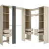 Vestidor de rincón Siles con cortina y 6 cajones acabado natural, 205cm(alto) 234cm(ancho) 141cm(fondo)