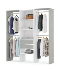 Vestidor para dormitorio con baldas y dos cajones acabado blanco artik/cemento, 202cm(alto) 179cm(ancho) 50cm(fondo)