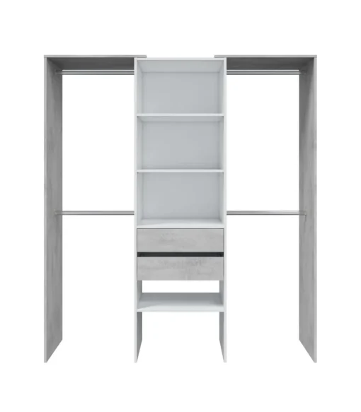 Vestidor para dormitorio con baldas y dos cajones acabado blanco artik/cemento, 202cm(alto) 179cm(ancho) 50cm(fondo)