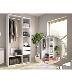 Vestidor Reus 2 cajones y trasera reversible en blanco/natural, 205cm(alto) 98cm(ancho) 45cm(fondo)