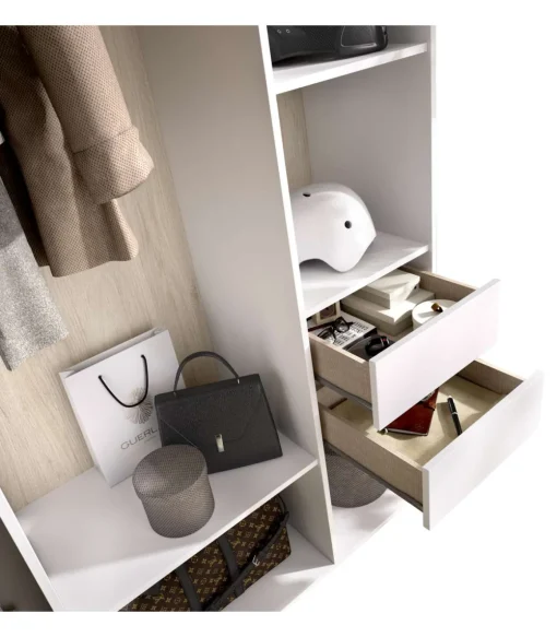 Vestidor Reus 2 cajones y trasera reversible en blanco/natural, 205cm(alto) 98cm(ancho) 45cm(fondo)