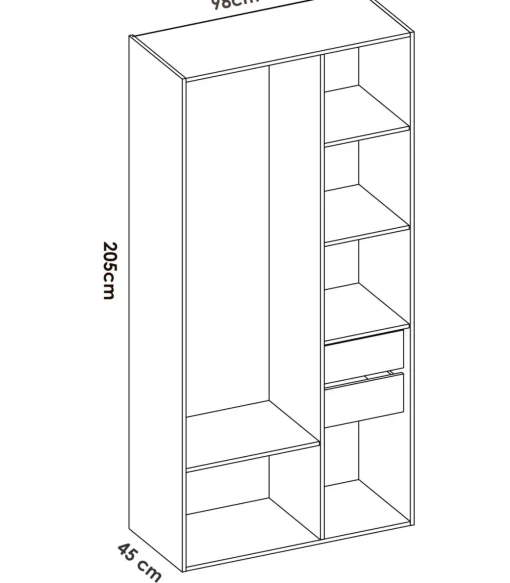 Vestidor Reus 2 cajones y trasera reversible en blanco/natural, 205cm(alto) 98cm(ancho) 45cm(fondo)