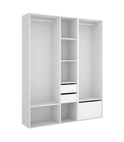 Vestidor Reus 2 cajones, zapatero y trasera reversible en blanco/natural, 205cm(alto) 158cm(ancho) 45cm(fondo)