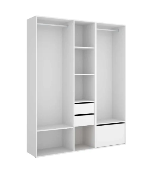 Vestidor Reus 2 cajones, zapatero y trasera reversible en blanco/natural, 205cm(alto) 158cm(ancho) 45cm(fondo)