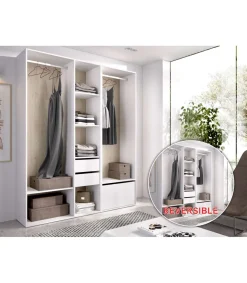 Vestidor Reus 2 cajones, zapatero y trasera reversible en blanco/natural, 205cm(alto) 158cm(ancho) 45cm(fondo)