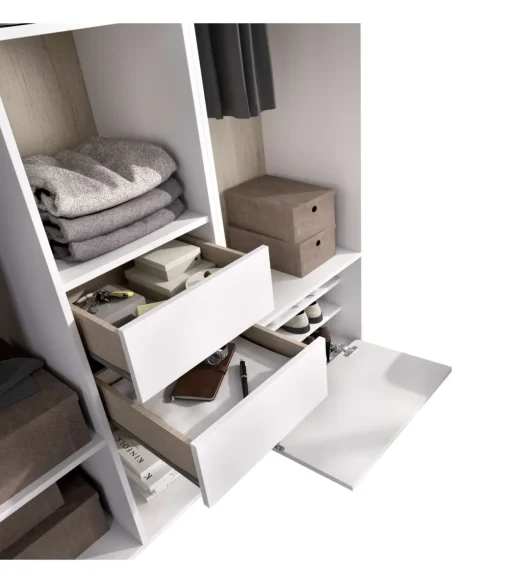 Vestidor Reus 2 cajones, zapatero y trasera reversible en blanco/natural, 205cm(alto) 158cm(ancho) 45cm(fondo)