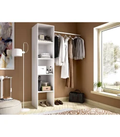 Vestidor Reus con estantes y barra de colgar en blanco, 185cm(alto) 138cm(ancho) 40cm(fondo)