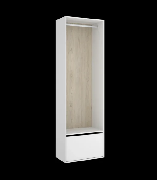 Vestidor Reus con zapatero y trasera reversible en blanco/natural, 205cm(alto) 60cm(ancho) 45cm(fondo)