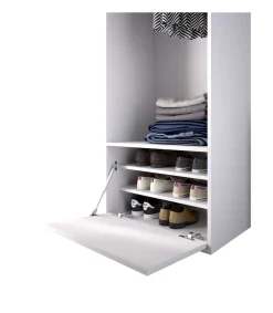 Vestidor Reus con zapatero y trasera reversible en blanco/natural, 205cm(alto) 60cm(ancho) 45cm(fondo)